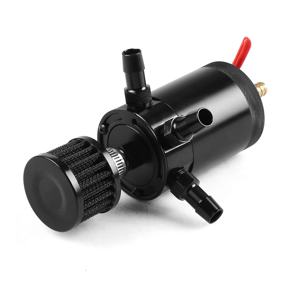 3-Port Oil Catch Can Tank Reservoir Breather Filter Drain Valve Racing Aluminum