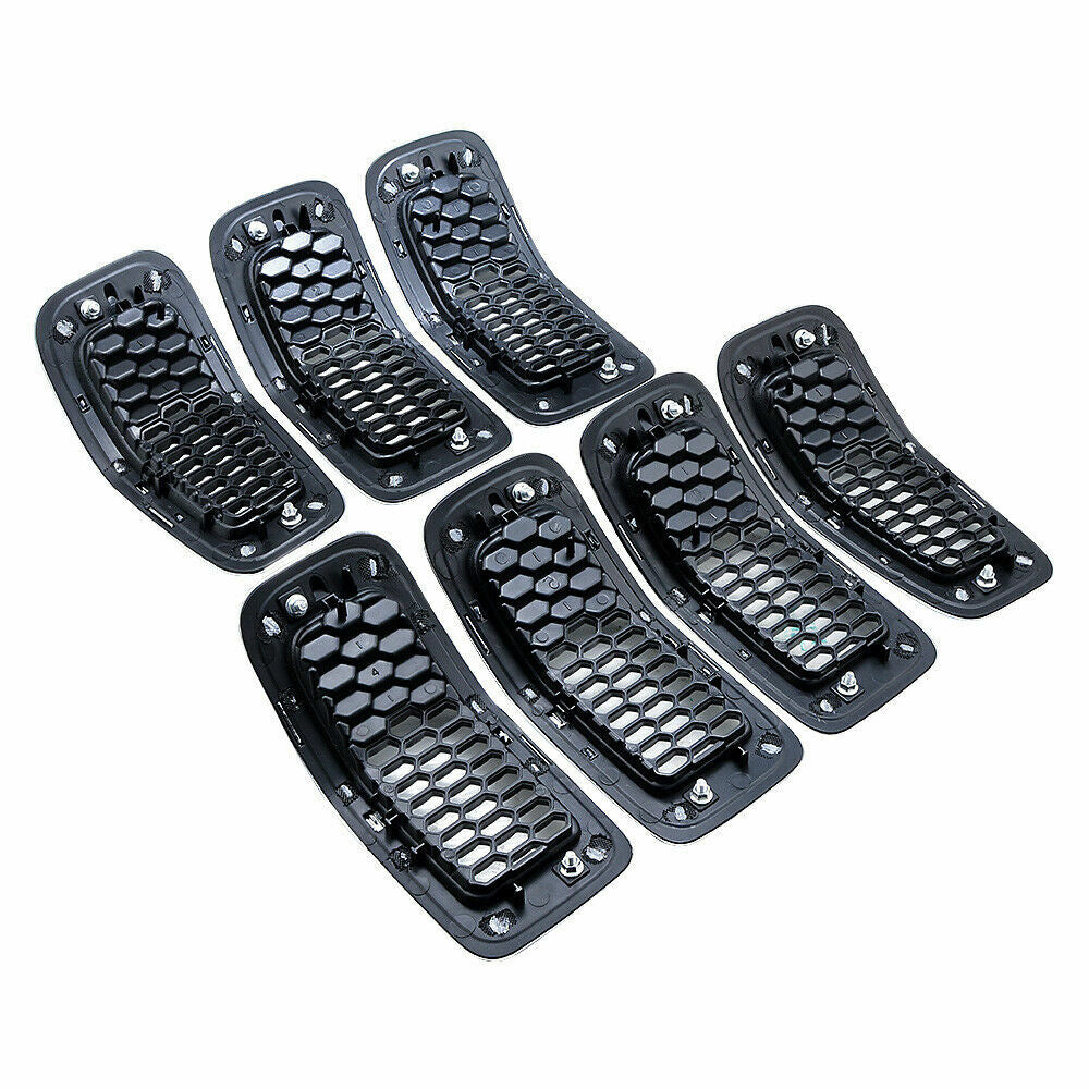 7XMesh Grille Grill Add-on for Jeep Cherokee 2014 - 2018 Chrome Black Honeycomb