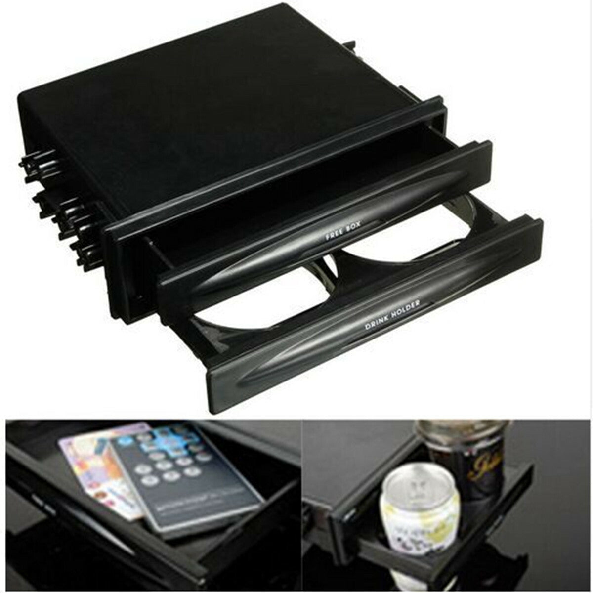 Black Car Radio Stereo Storage Double 2Din Dash Trim Kit Pocket Box w/Cup Holder