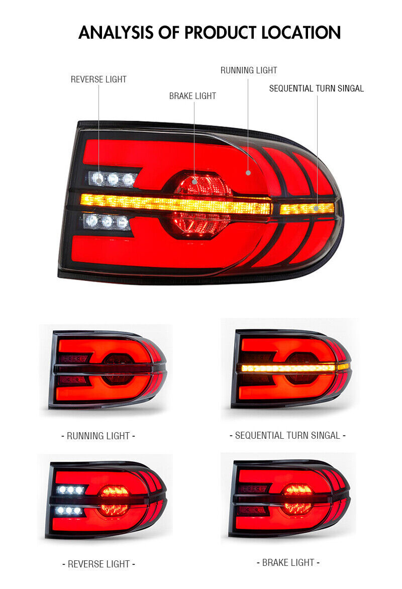 Smoked LED taillights for Toyota FJ Cruiser 2006-2020 rear light assemblies (pair).