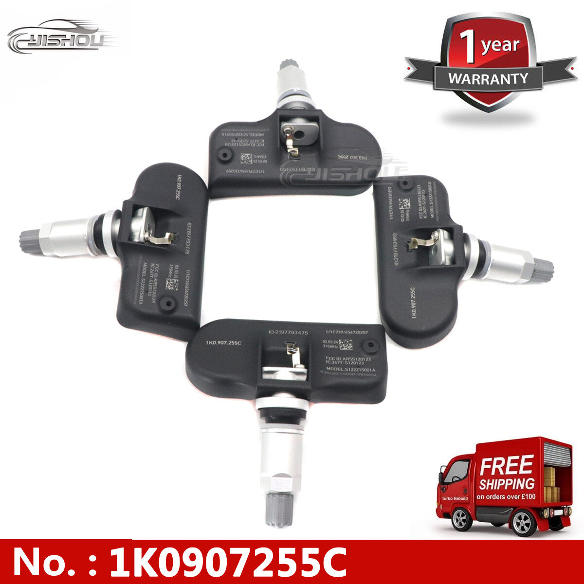 4-piece set 1K0907253D tire pressure monitoring sensor for Audi and for Volkswagen .