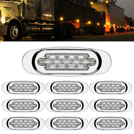 10-50pcs Chrome 6.5 LED Side Marker Amber Lights for Kenworth Tow Semi Truck RV