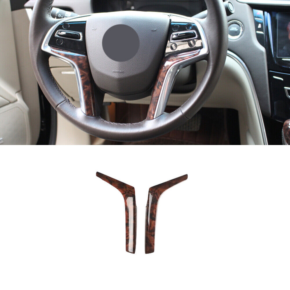 for Cadillac XTS 2013-17 Agate Wood Grain Steering Wheel Moulding Cover Trim 2P