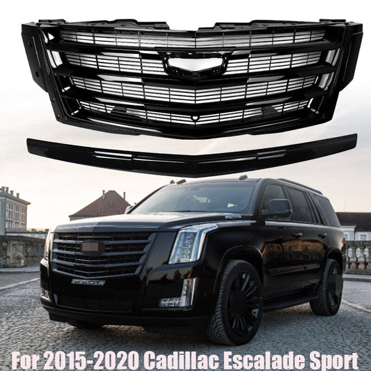 Gloss Black For 2015-20 for Cadillac for Escalade W/Camera Hole Front Bumper Grille Trim