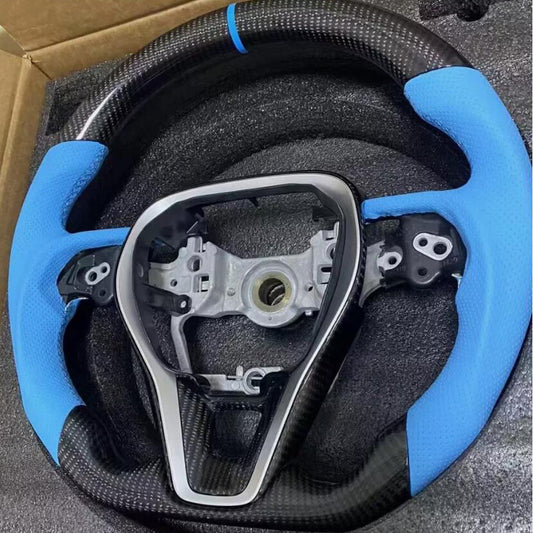Steering wheel suitable for Toyota for Camry , Rav4, for Corolla 2018+, blue leather, carbon fiber