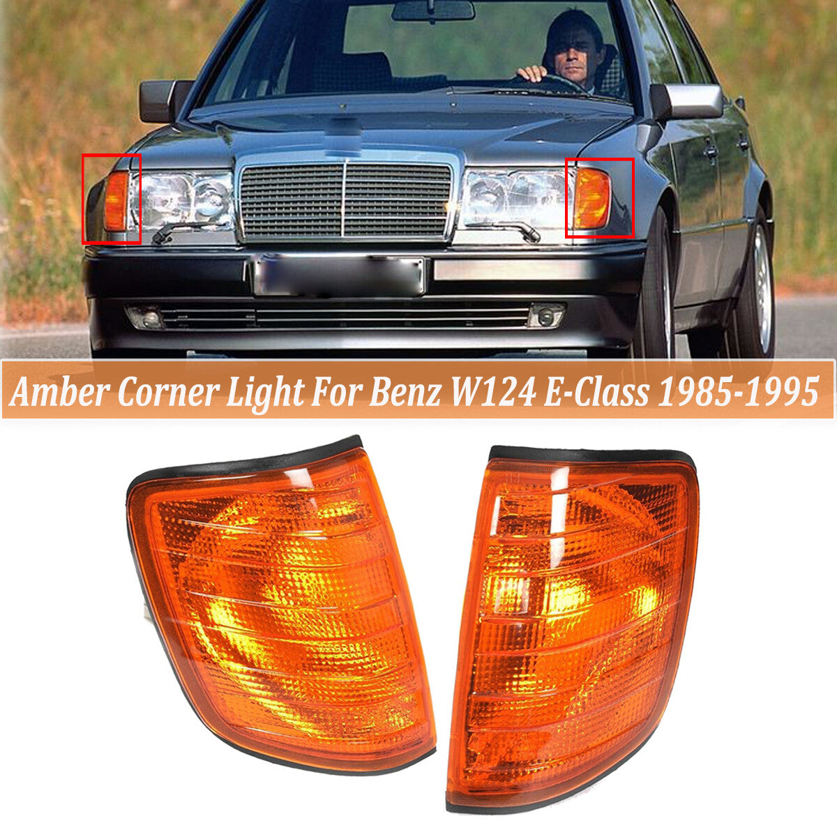 A pair of amber corner turn signals (L+R) are applicable to 1985-1995 for Mercedes-Benz E-Class W124 models.