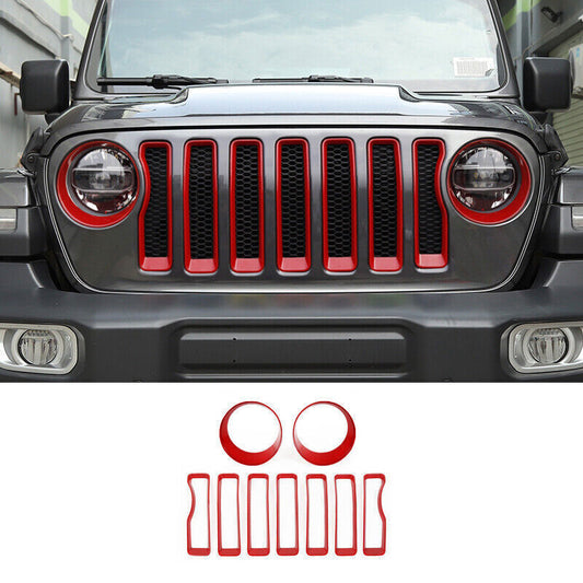 for Jeep for Wrangler JL 2018-2021 Red Front Grille Grill Head Light Cover Trim 9x