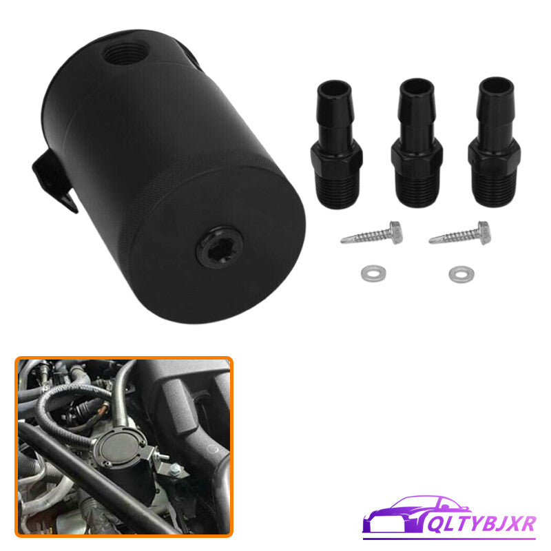 3Port Oil Catch Can Tank Reservoir Air-Oil Separator Racing Baffled Aluminum Blk
