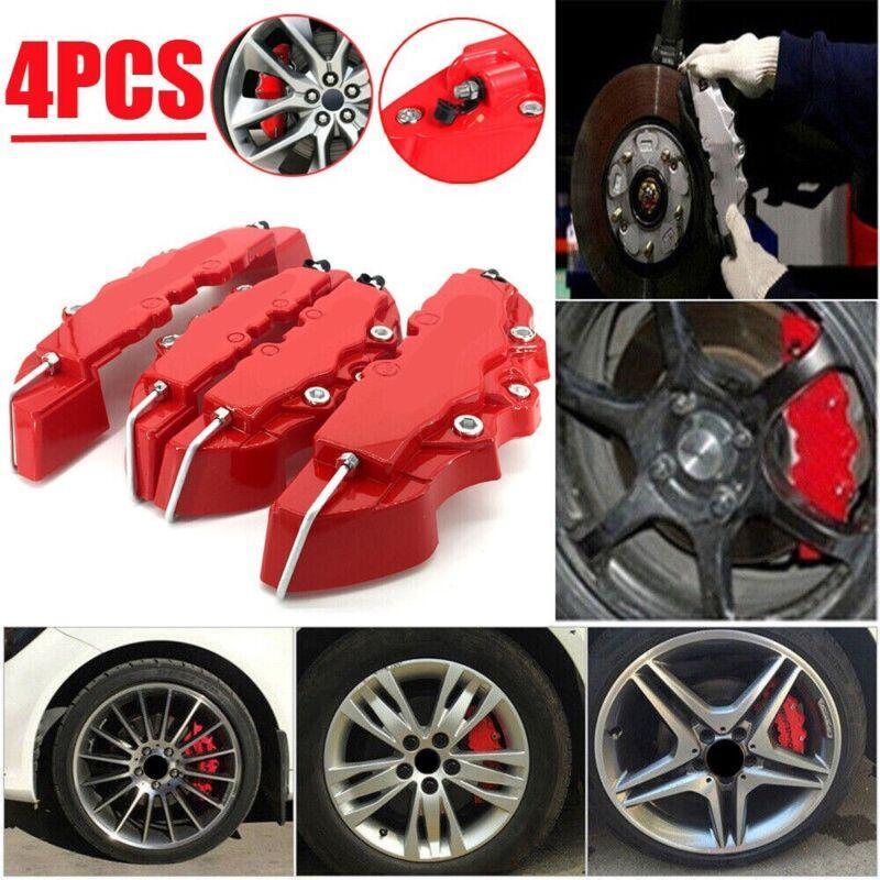 4-Piece Pack of 3D Red Automotive Disc Brake Caliper Covers (Front and Rear) Suitable for 18-24 Inch Brakes