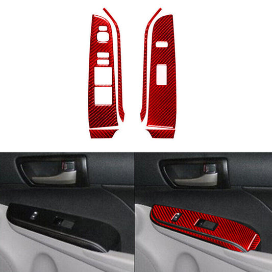 Red Carbon Fiber Front Door Window Lift Panel Cover Trim for Toyota for Camry 12-14