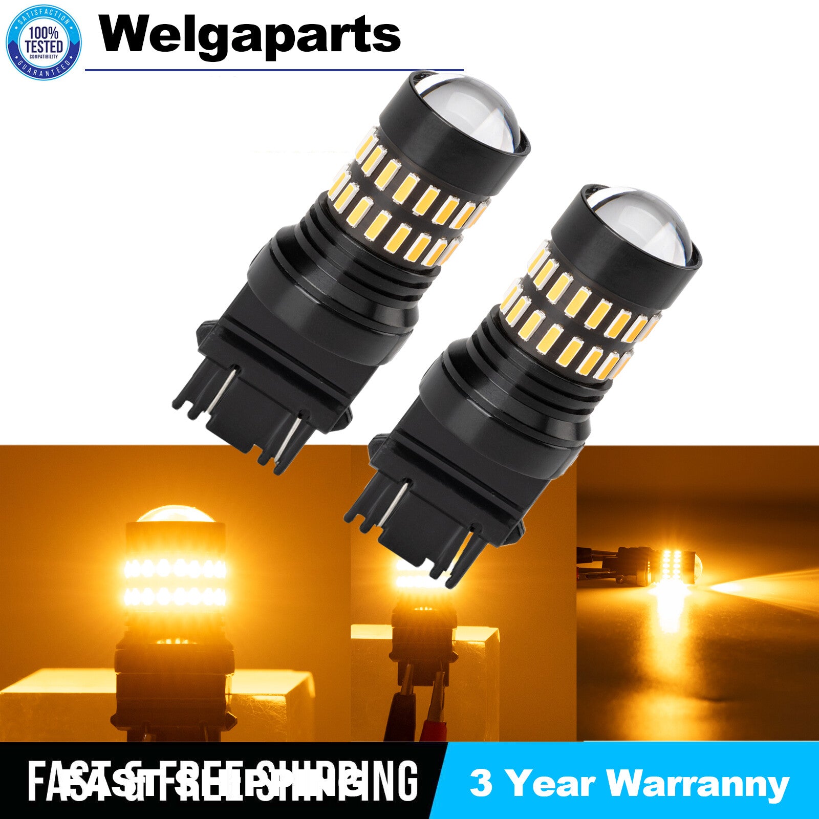 2PCS 3157 Turn Signal LED Bulbs 3156 3057 4157 Bulb Yellow Light New US