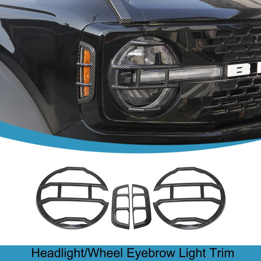 Carbon Fiber Headlight Lamp/Wheel Eyebrow Light Cover Guard for Ford Bronco 21+