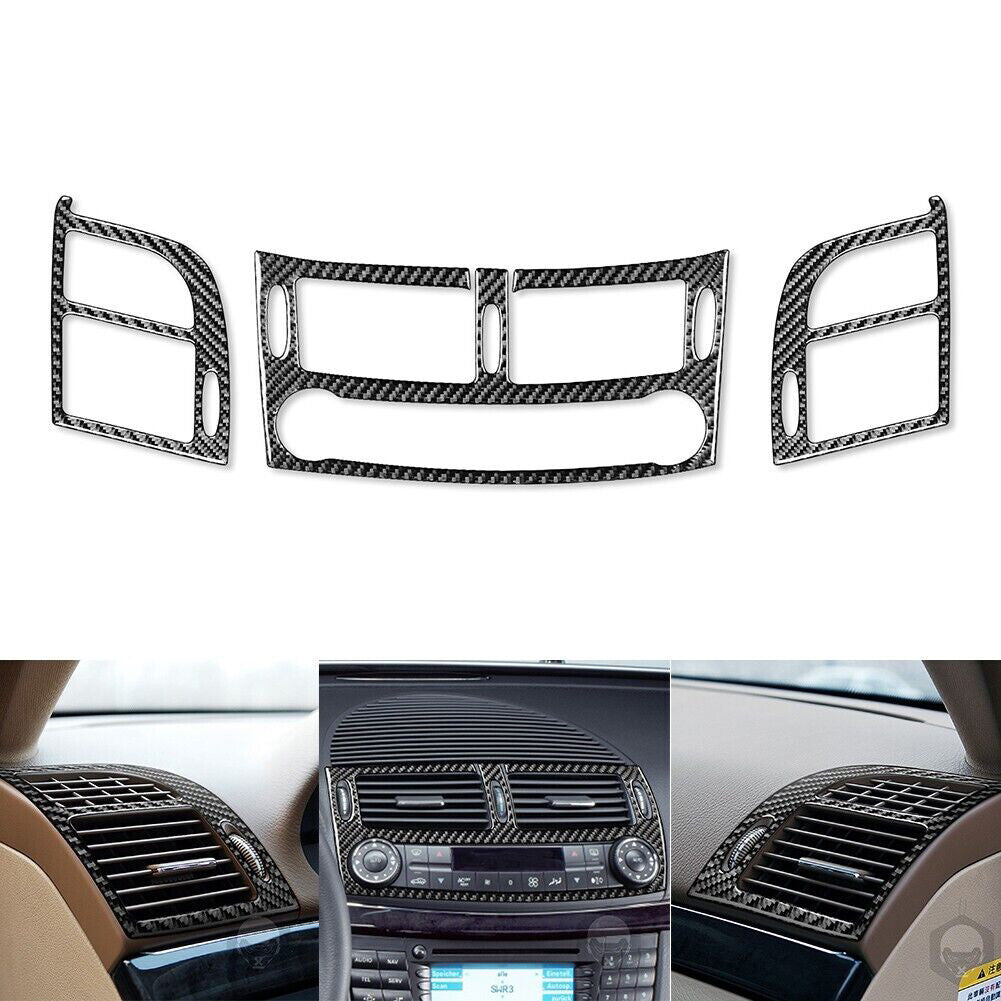 3x Carbon Fiber Air Vent Outlet Kit Cover Trim for Mercedes-Benz W211 2003-2009
