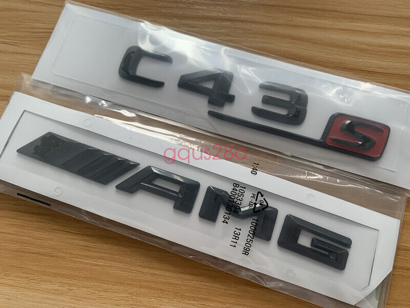 Sleek Black C43 S + AMG Letter Trunk Embl Badge Sticker for Mercedes-Benz C43