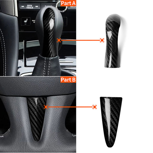 2pcs For 14-17 for Infiniti Q50 Carbon Fiber Steering Wheel Trim + Shift Knob Cover