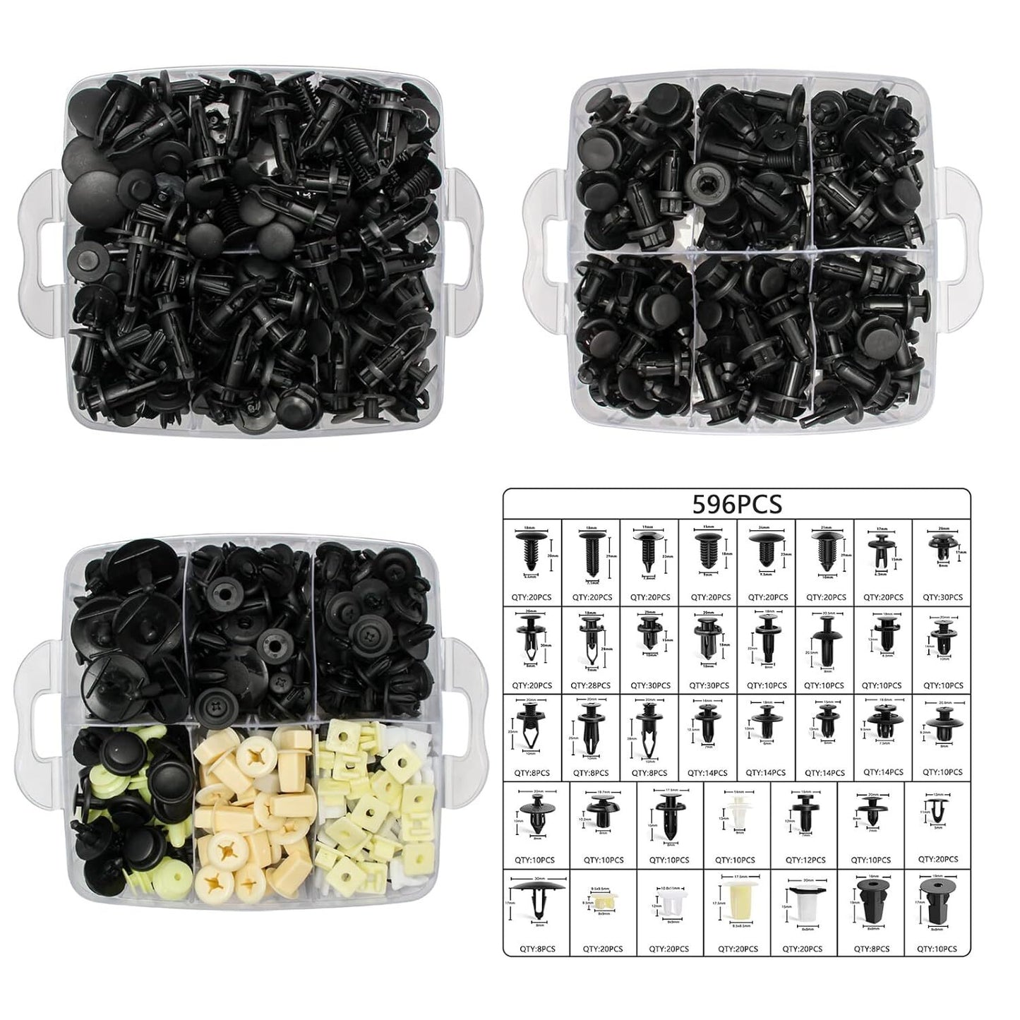 597-piece anti-collision clamp car kit with plastic rivets and fasteners - promotional kit