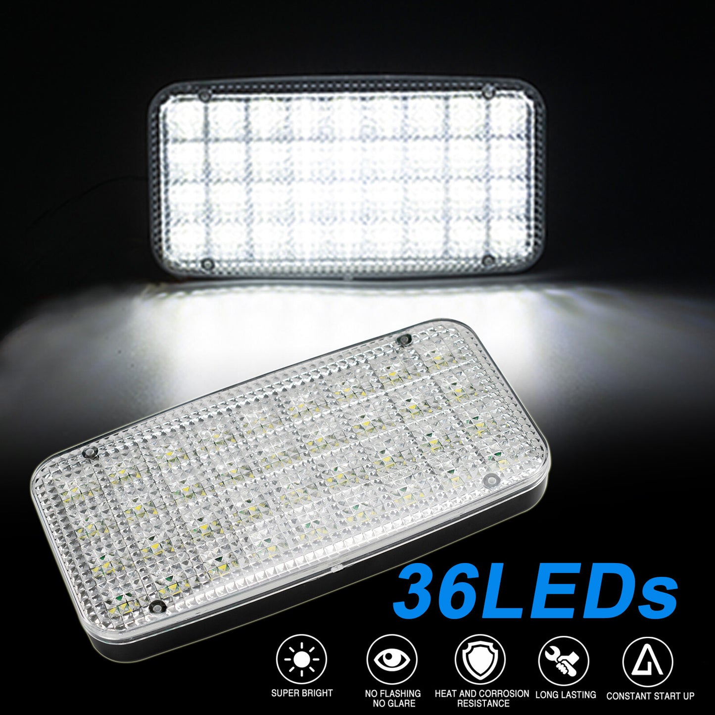 Dome Roof Ceiling Interior Light Reading White Rectangle LED Auto RV Van Trailer