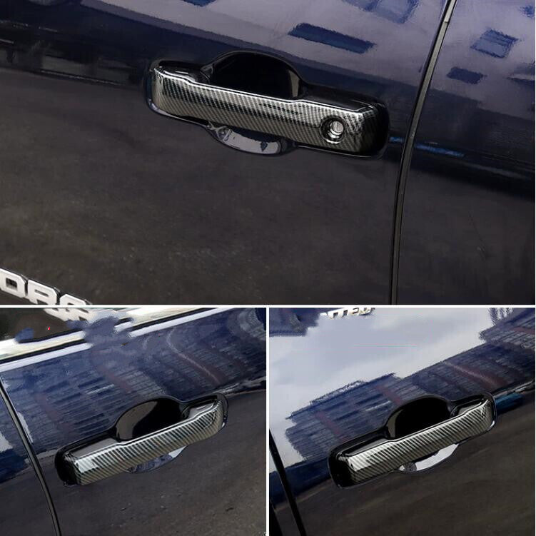 Carbon fiber car door handle cover trim, 4 pieces, for Toyota Sequoia 2023/2024.
