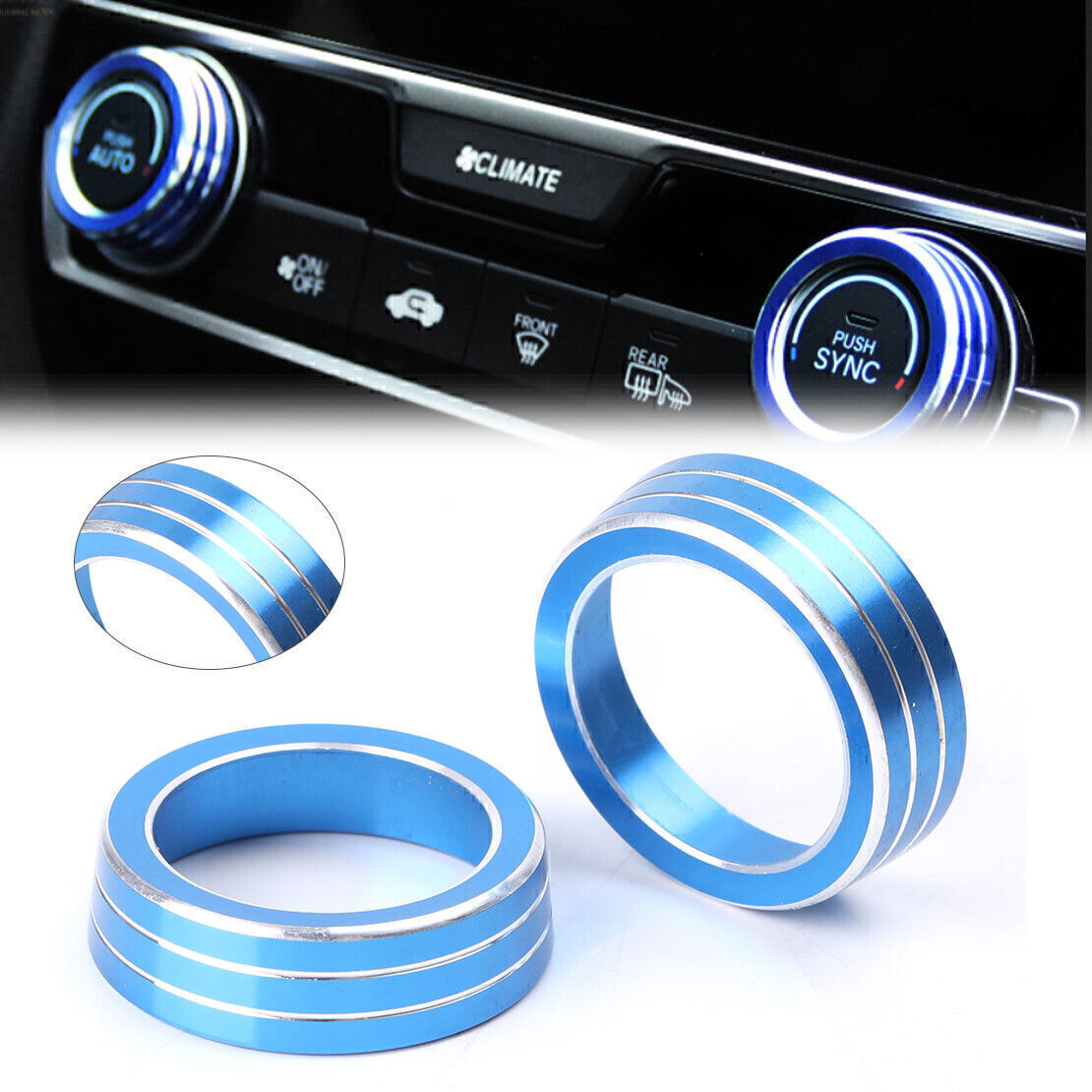 Fit for Honda for Civic 2016 2017 Blue 2x AC Air-condition Control Switch Cover Ring