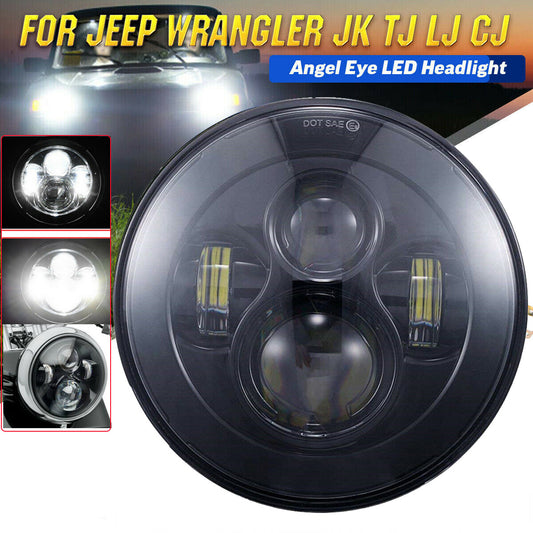 Headlight 7 Motorcycle Motorbike Front Light Headlamp Hi/Lo Universal LED Black