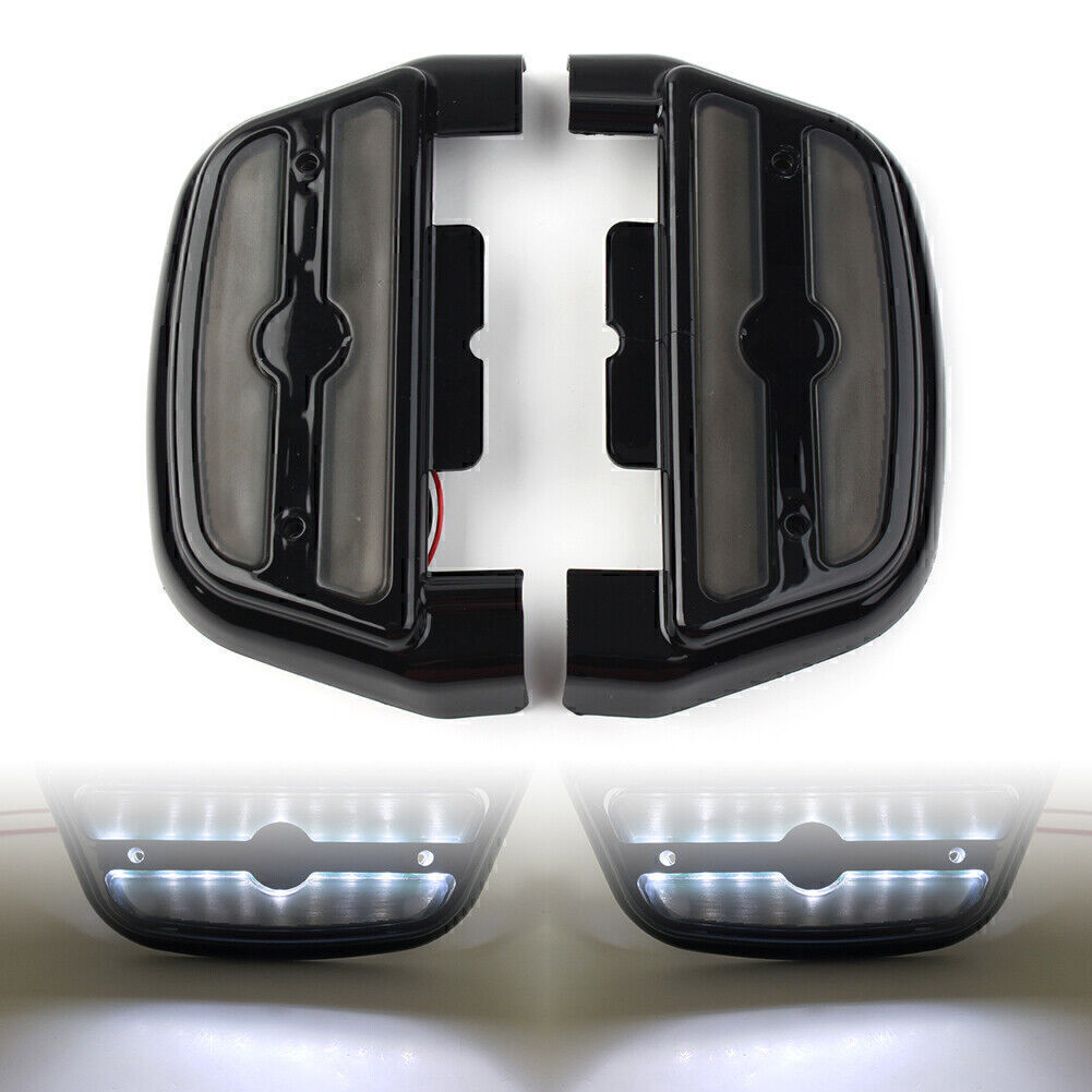 Black LED Light Passenger Footboard Cover for Harley Touring Road King
