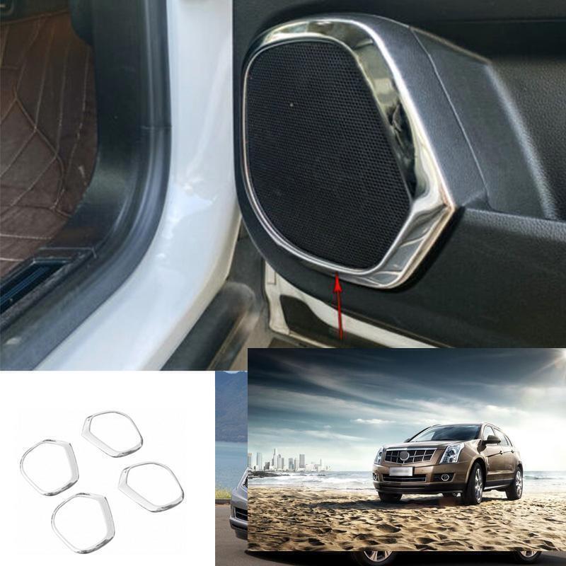 for Cadillac SRX 2010-15 Steel Silver Inner Door Speaker Horn Sound Ring Trim 4P