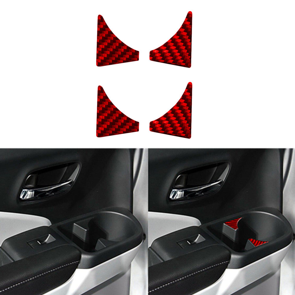 4X Red Carbon Fiber Rear Door Cup Holder Cover Trim for Honda Ridgeline 2017-20