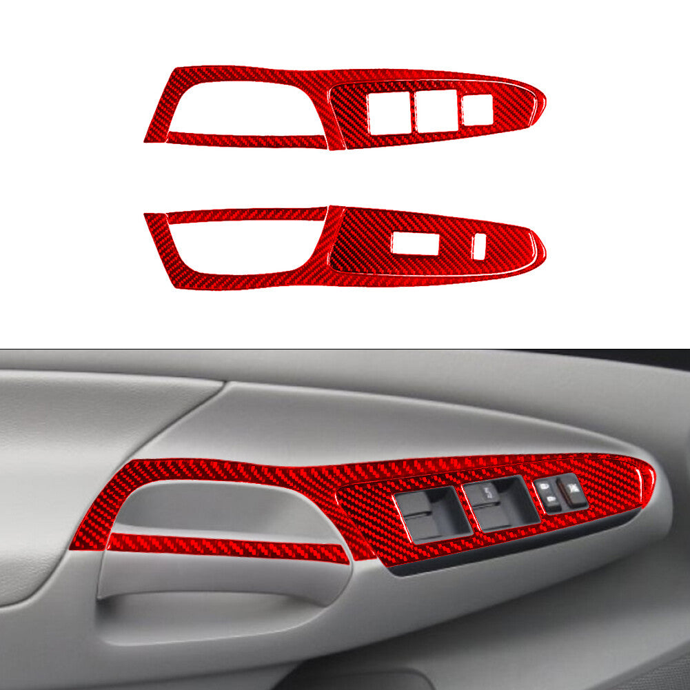 6X Red Front Window Button Control Trim Carbon Fiber for Toyota Tacoma 2012-2015