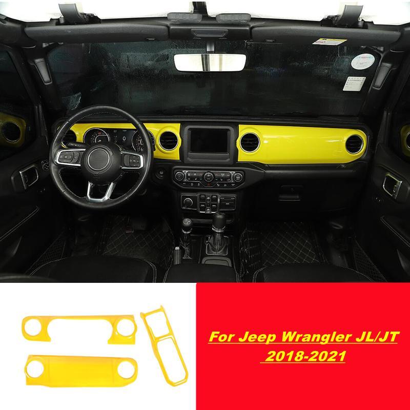 for Jeep for Wrangler JL/JT 2018-2021 ABS Yellow Central control dashboard Trim 3PCS