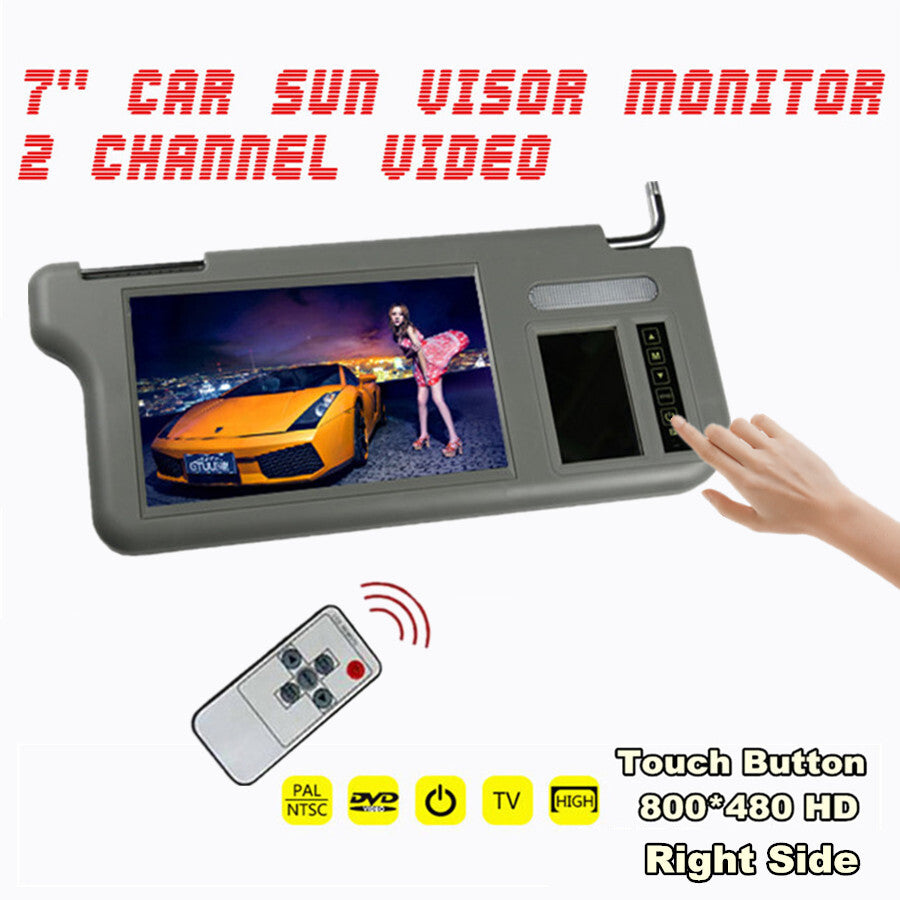 7 Video Sunvisor Rear View Mirror Screen LCD Monitor Touch Button 2 Channel 12V