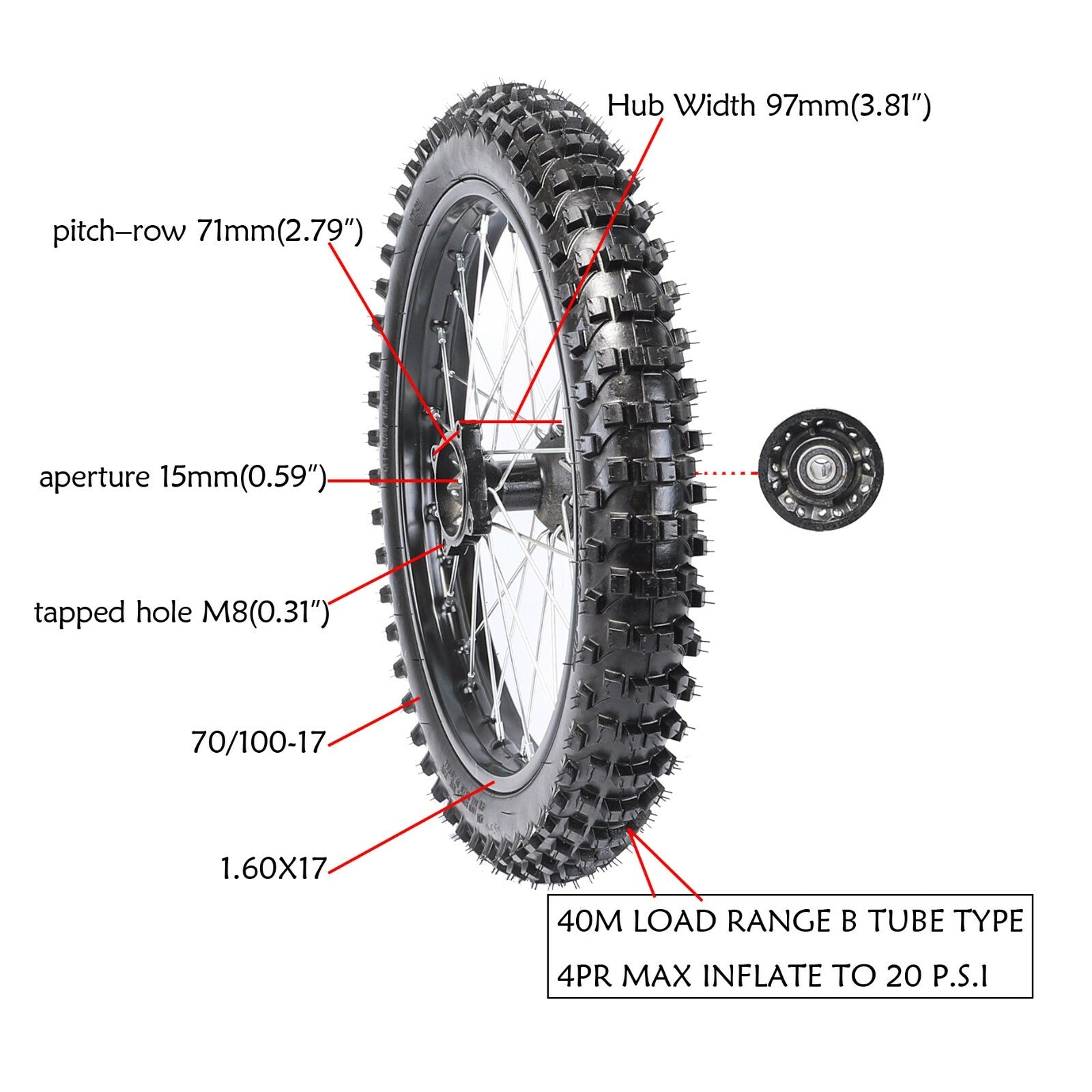 Dirt Pit bicycle 17-inch front wheel assembly + 45/48 Apollo triple clamp fork