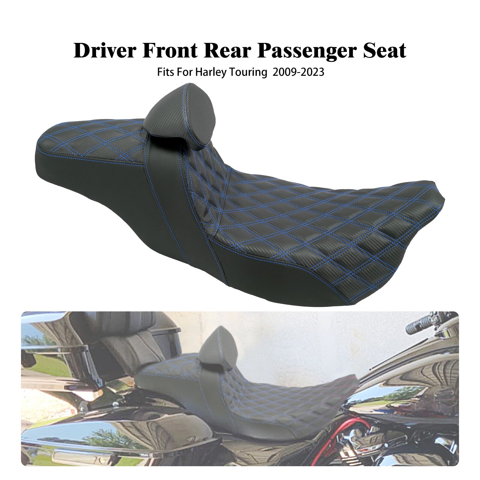 Driver Passenger for Seat Blue Line w/ Backrest for Harley Street Road Glide 09-2023