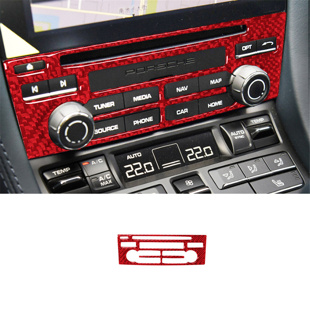 Red Carbon Fiber Center Console A/C Control Cover Trim for Porsche 718 2016-2022