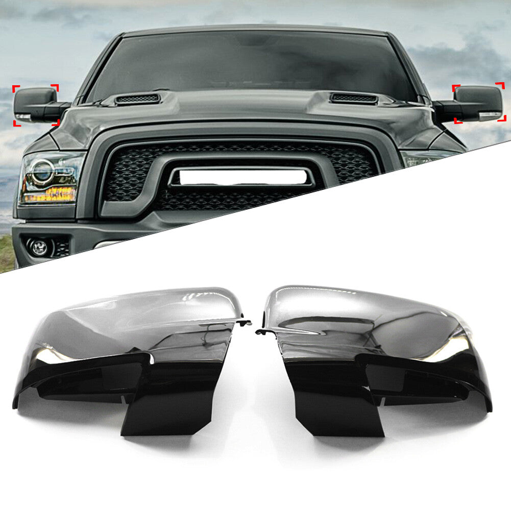 1 Pair Gloss Black Mirror Covers W/ Bottom Turn Signal Cutout for Dodge for Ram 1500