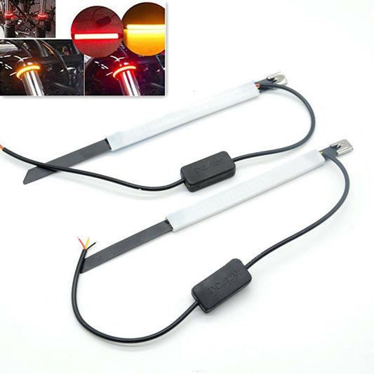 2Pcs Motorcycle Fork Turn Signals Light Ring LED Strips Lamp Safety Red Yellow