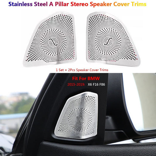 2x Stainless for BMW X6 F16 Car Interior Dashboard A Pillar Speaker Stereo Cover