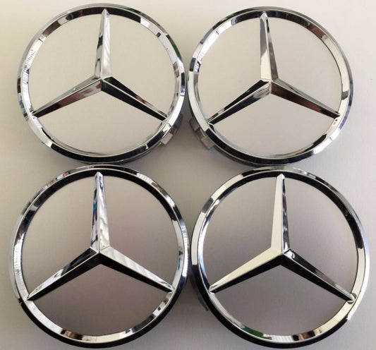 4 for Mercedes grey alloy wheels, center hubcaps, 75mm ABCESM grade, ML CLK SLR