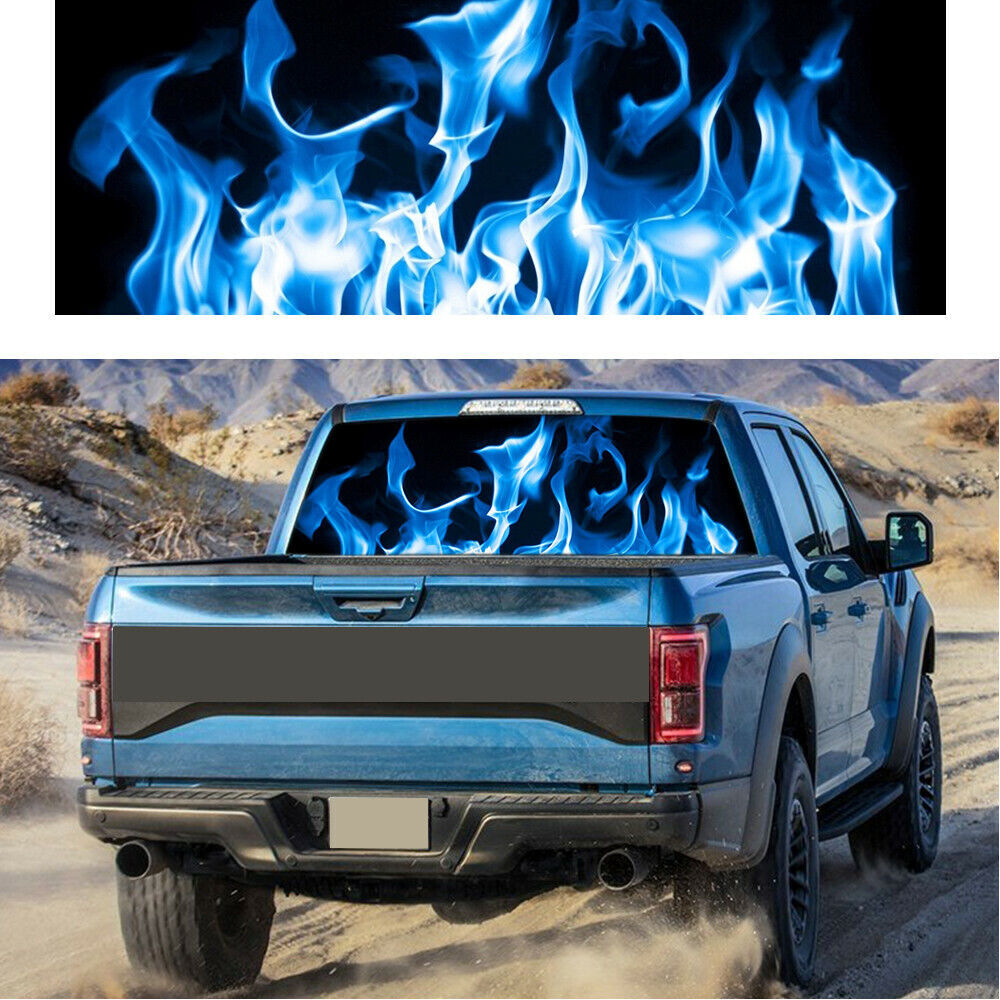 Sticker with burning blue flame for car, truck, suv, rear rear rear window