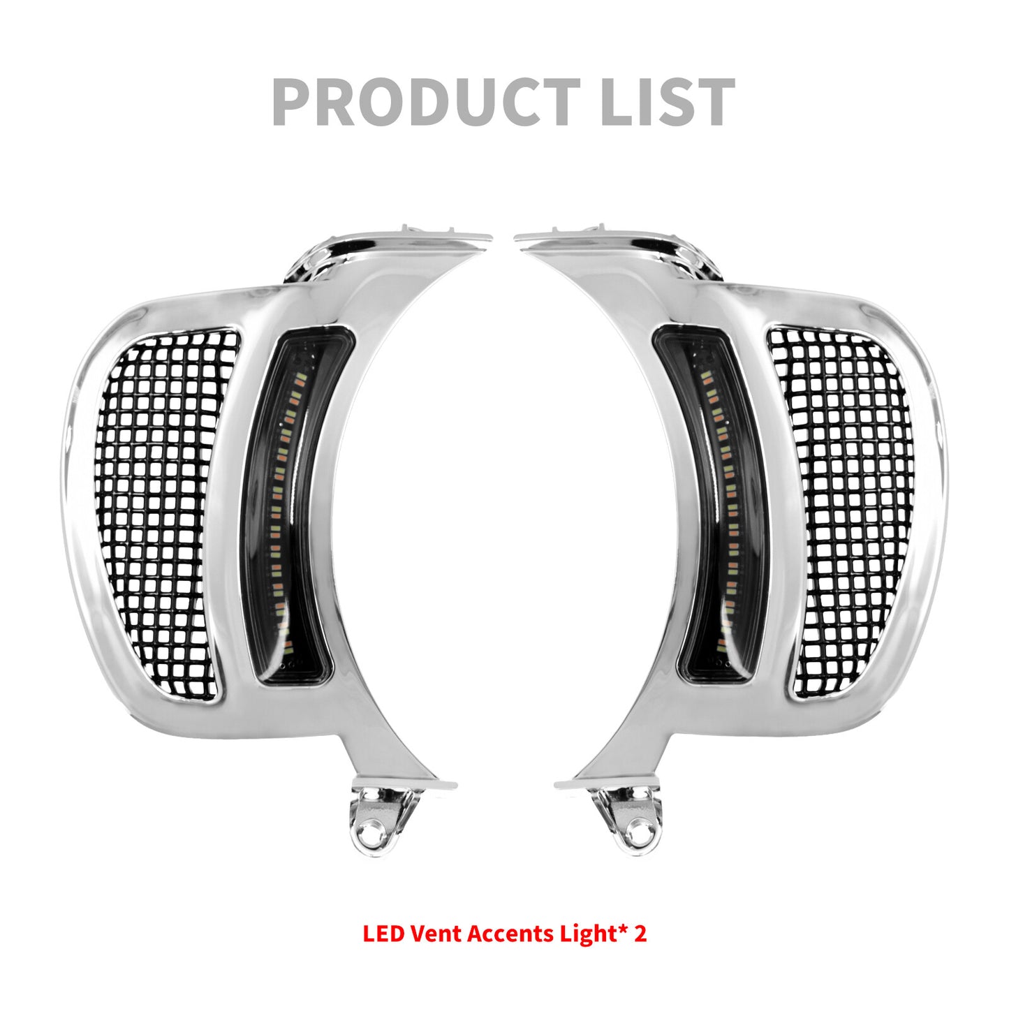 Chrome Headlight Vent Accent w/ Black Grille LED Light Fit for Harley Road Glide