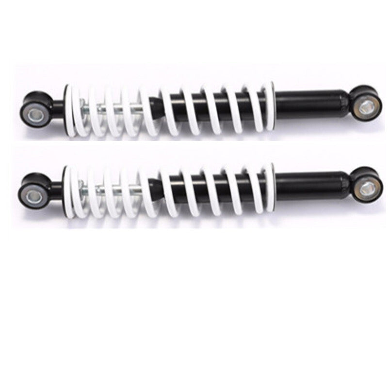 Front shock absorbers with upper and lower impact control arms, flanges, and wheels suitable for all-terrain vehicles, go-karts, and off-road vehicles.