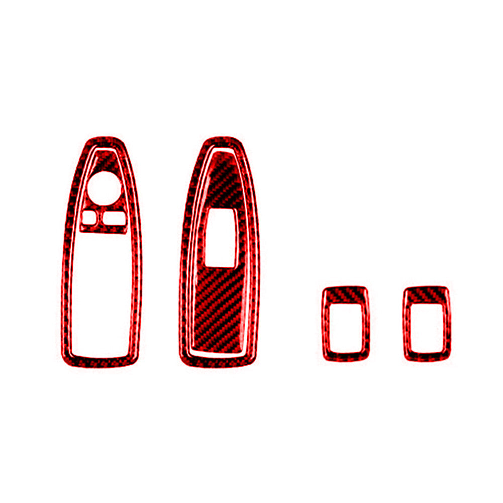 6x Red Carbon Fiber Interior Window Control Cover Trim for BMW X1 F48 2016-2018