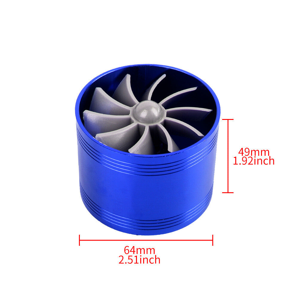 Car Air Intake Turbonator Single Fan Universal Turbine Gas Fuel Saver Turbo Blue