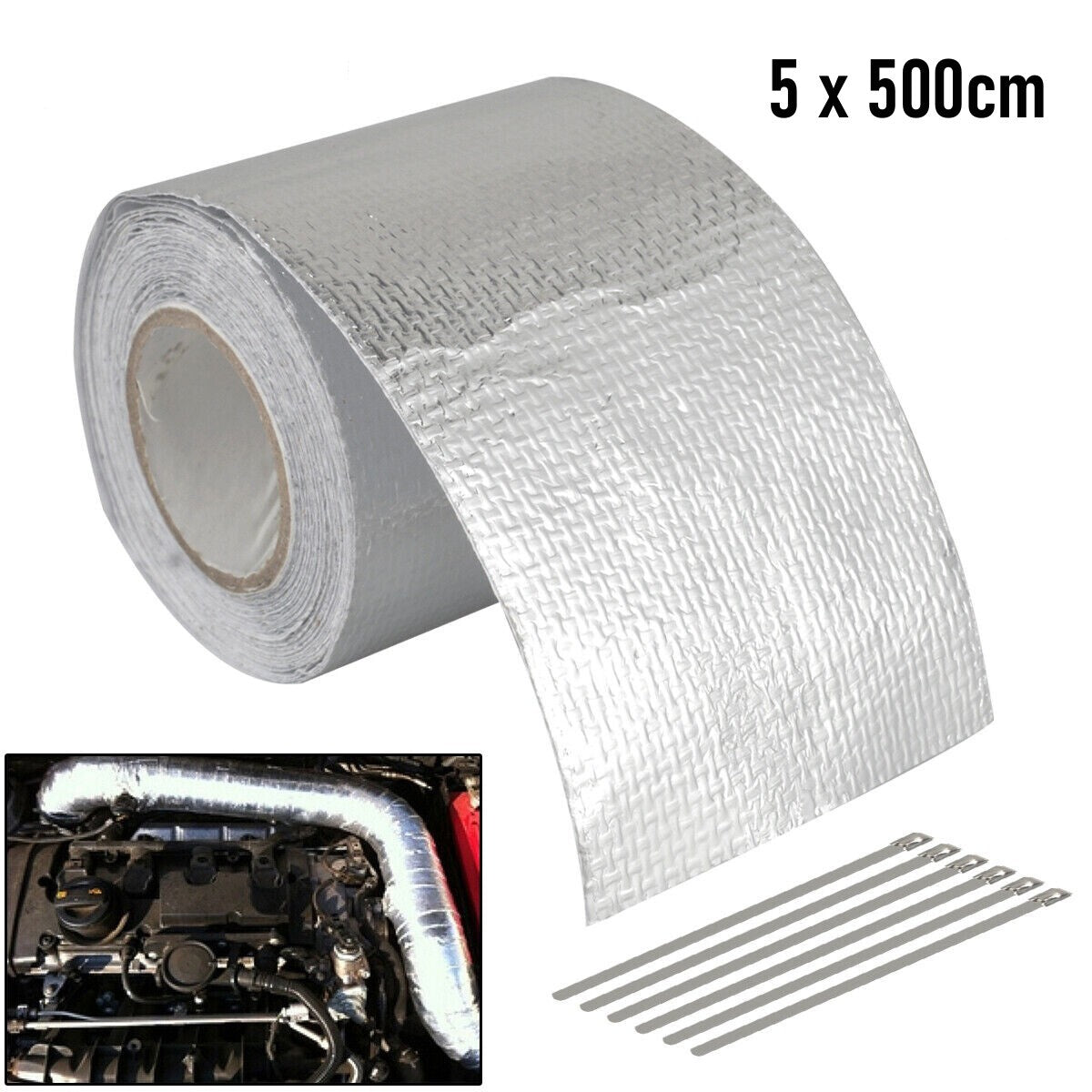 16-foot fiberglass-wrapped barrier tape heat insulation roll exhaust car protection silver