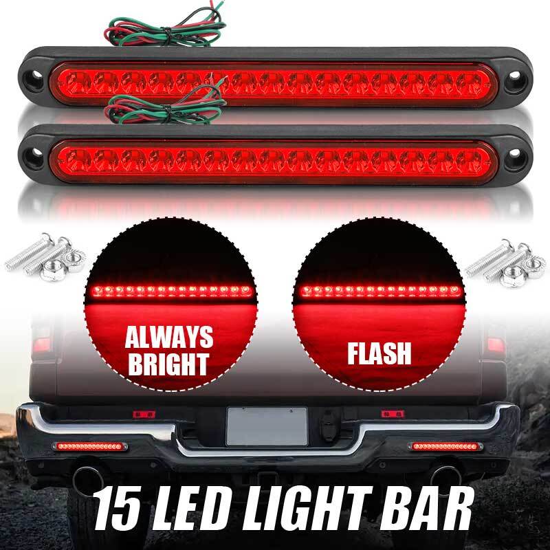 2X 10 Red 15 LED Flash Trailer Truck Brake Light Stop Tail Rear Turn Light Bar