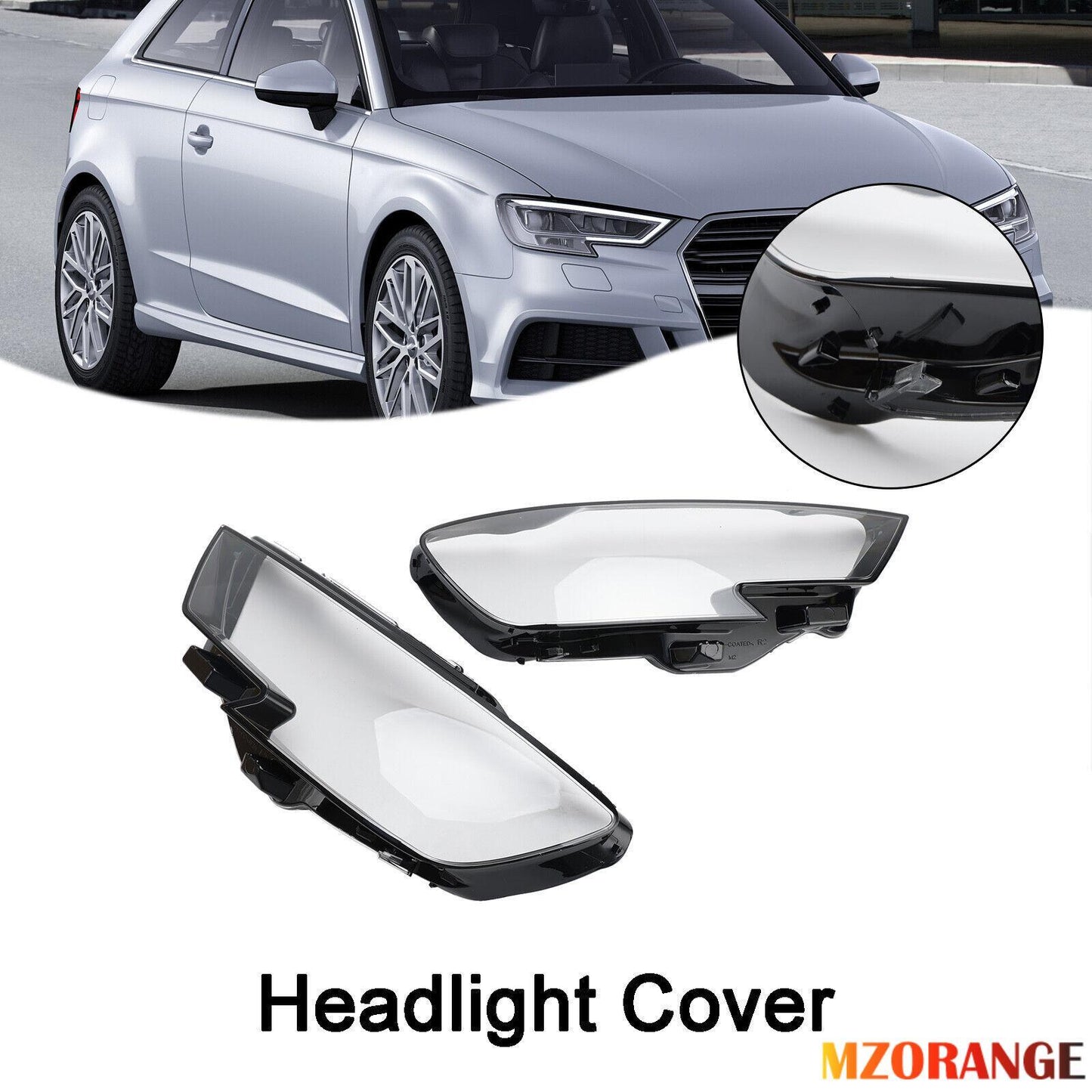 2¡Á F¨¹r for Audi A3 17-20 Scheinwerferglas Linse Scheinwerfer Abdeckung Links+Rechts