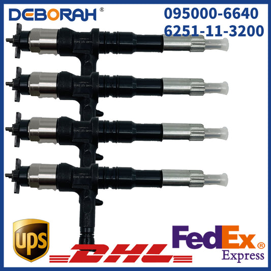 4X Injector 095000-6640 095000-6070 6251113200 for Komatsu SAA6D125E WA470 6D125