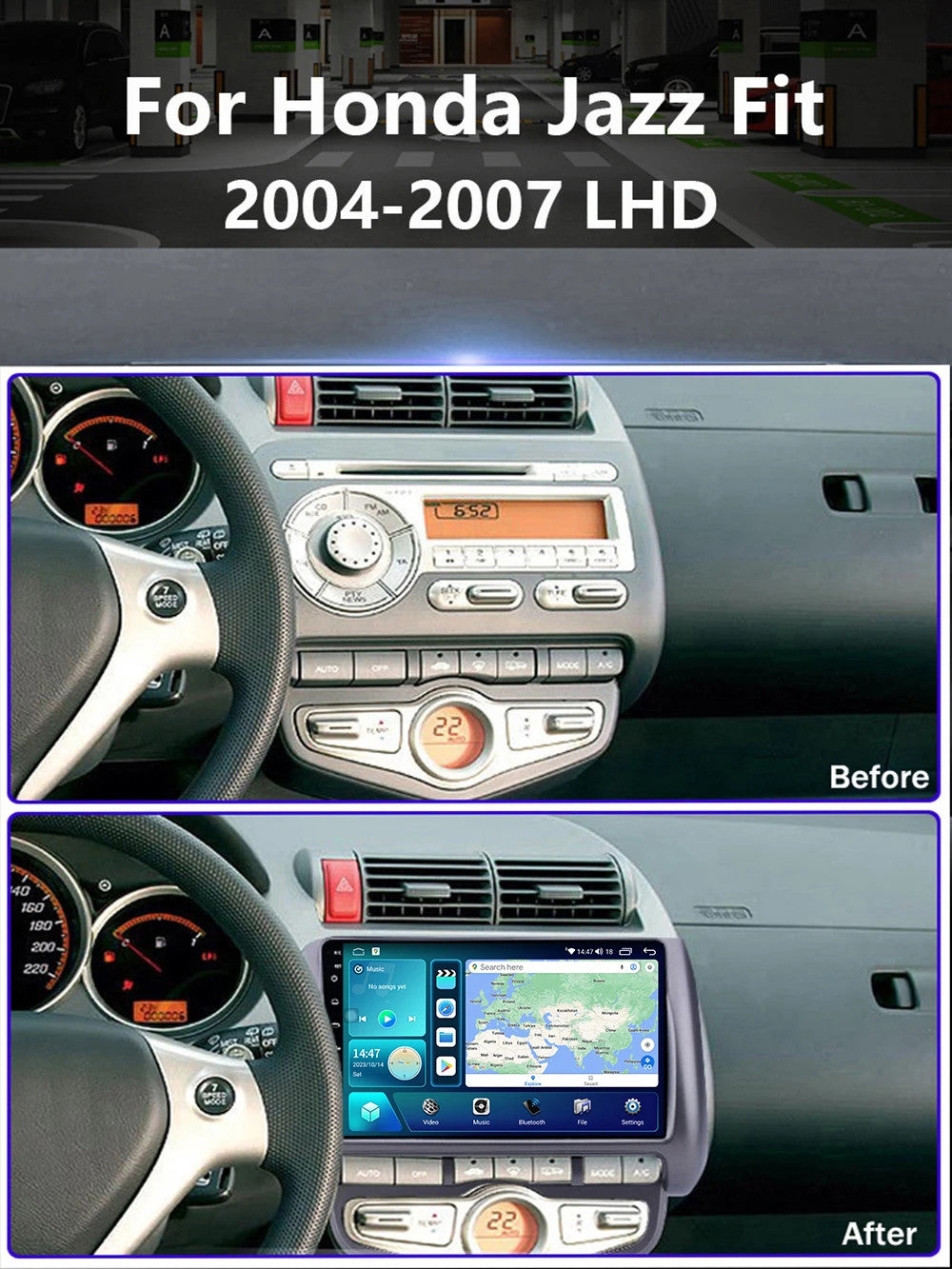 for Honda Jazz 2004-2007 Stereo Android CarPlay Car Radio GPS Multimedia Screen