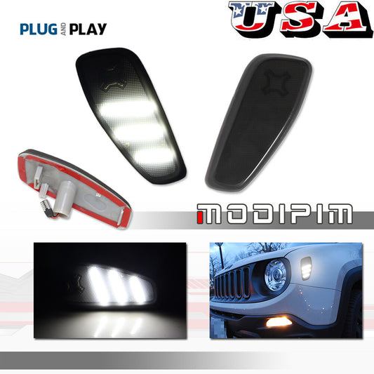 2-pack of smoked side marker turn signal white LED lights suitable for 2015 and older for Jeep Renegade