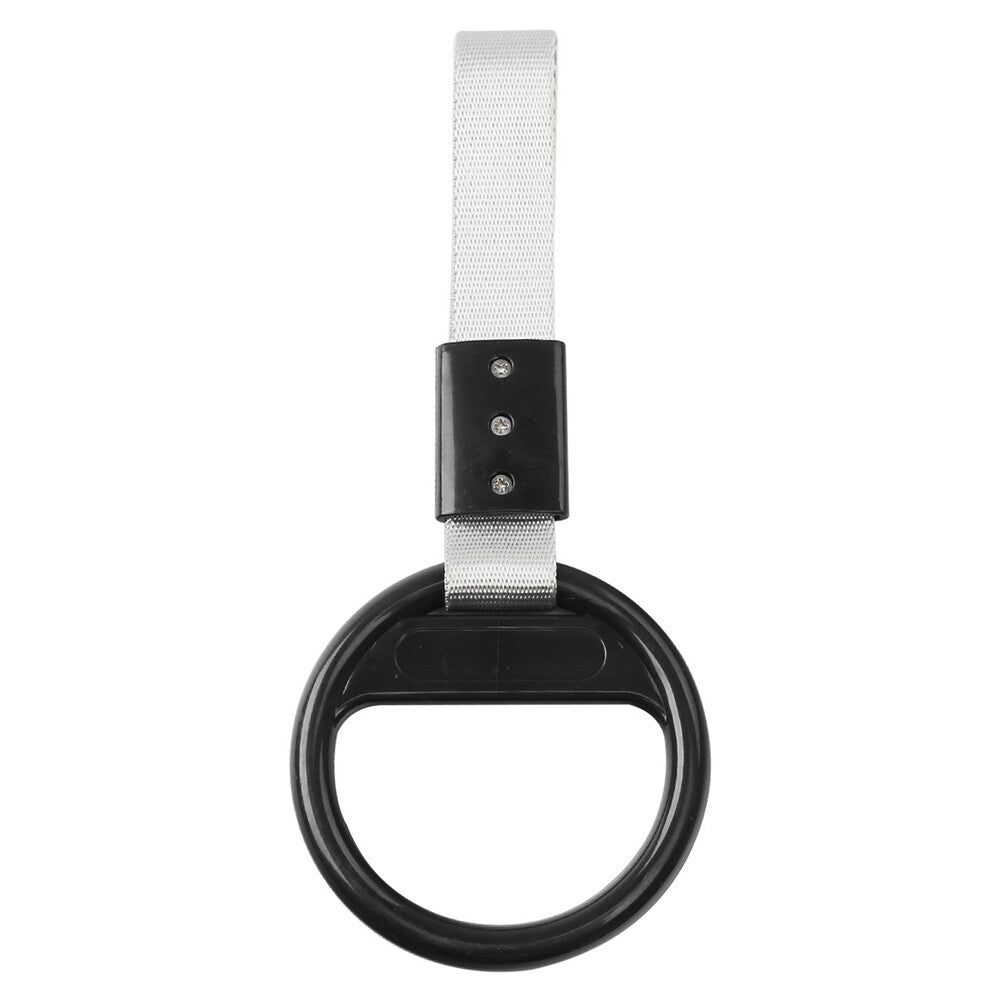 1Pc Car Black Round Ring Train Bus Handle Hand Strap Drift Charm Tool White Belt