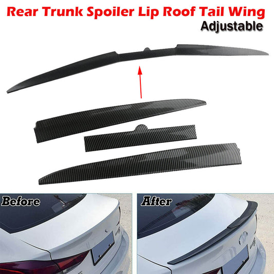 3-piece trunk boiler lip and rear spoiler trim set, 46-inch to 54-inch adjustable carbon fiber.